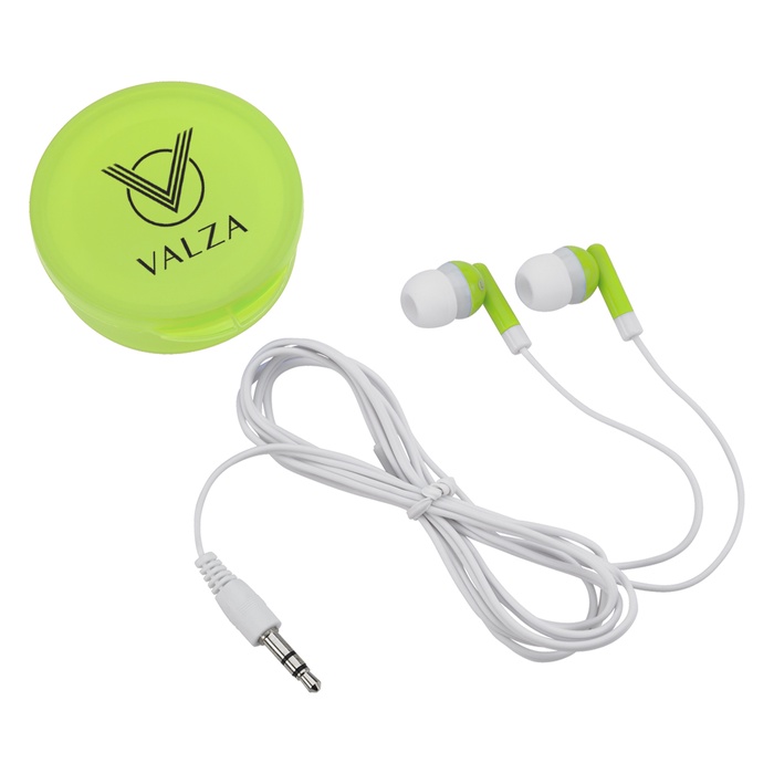 Ear Buds In Custom Round Plastic Case