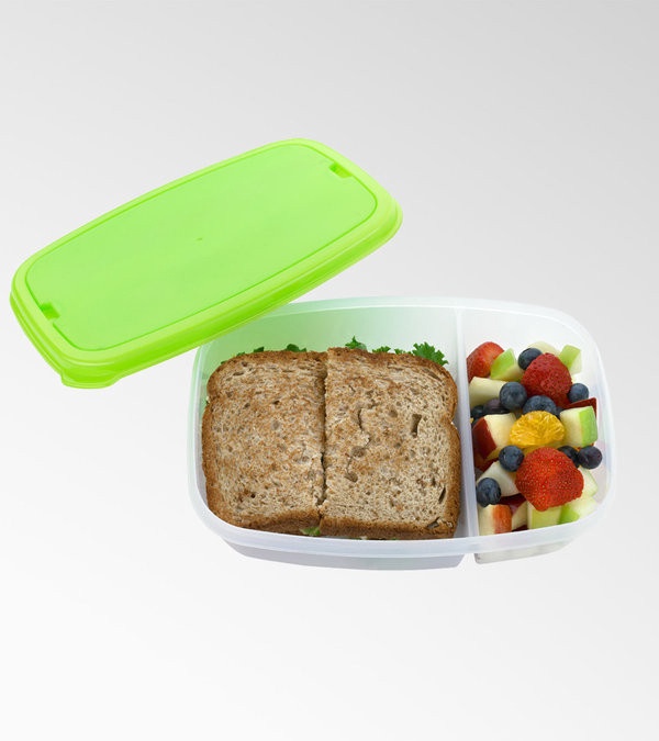 2 Section Lunch Container with Plastic Fork & Knife