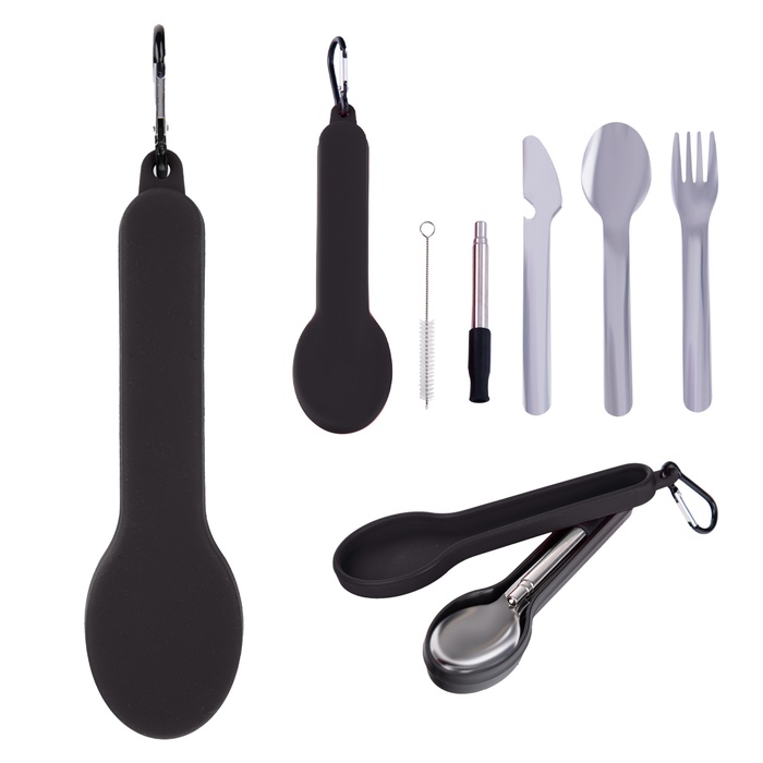 Travel Utensil Set With Silicone Holder