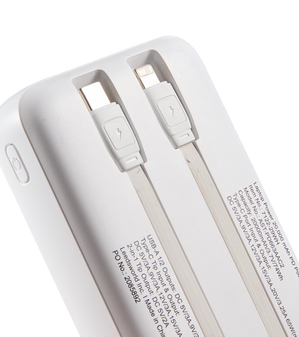 Laptop Power 20,000 mAh PD Power Bank with Cables