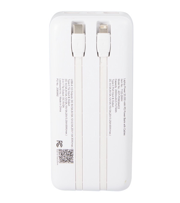 Laptop Power 20,000 mAh PD Power Bank with Cables