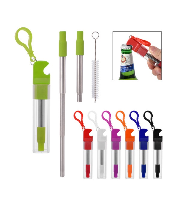 Straw Kit With Bottle Opener - Full Color Imprint