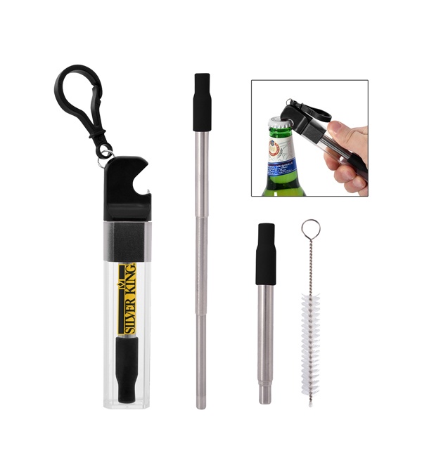 Straw Kit With Bottle Opener - Full Color Imprint