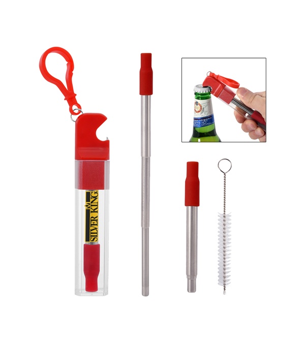 Straw Kit With Bottle Opener - Full Color Imprint
