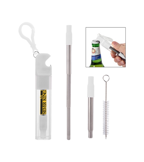 Straw Kit With Bottle Opener - Full Color Imprint
