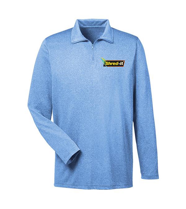 Ultraclub® Men's Cool & Dry Heathered Performance Quarter-Zip - Embroidered