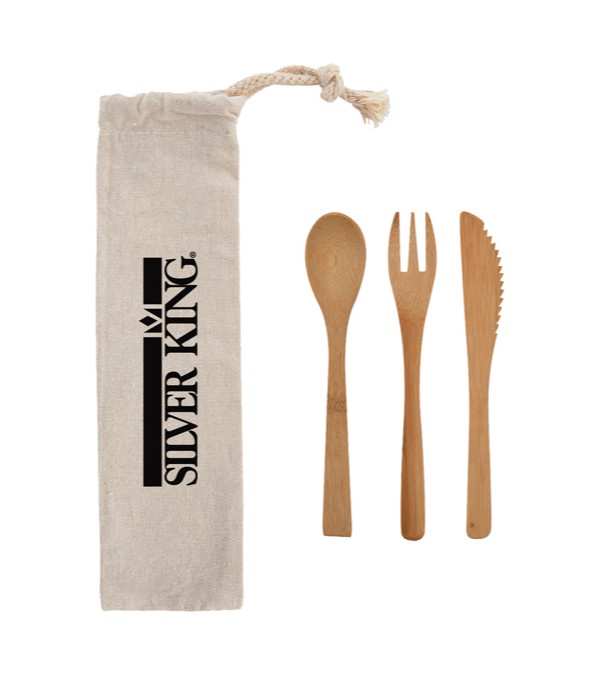 3 Piece Bamboo Utensil Set In Travel Pouch