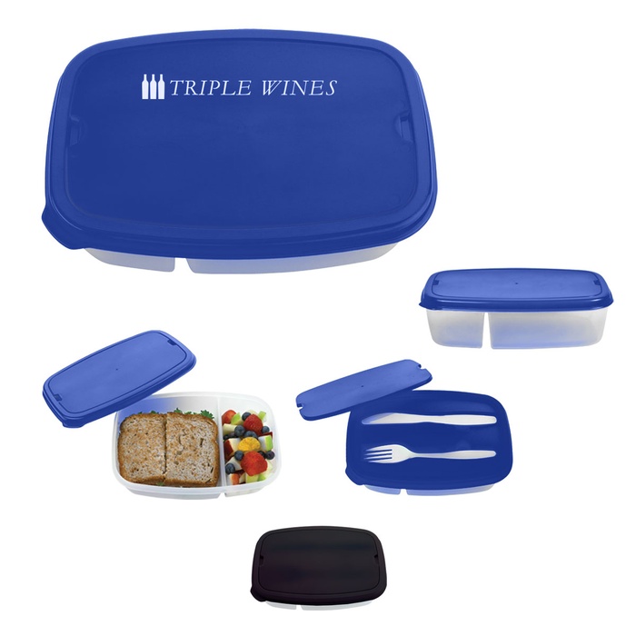 2 Section Lunch Container with Plastic Fork & Knife