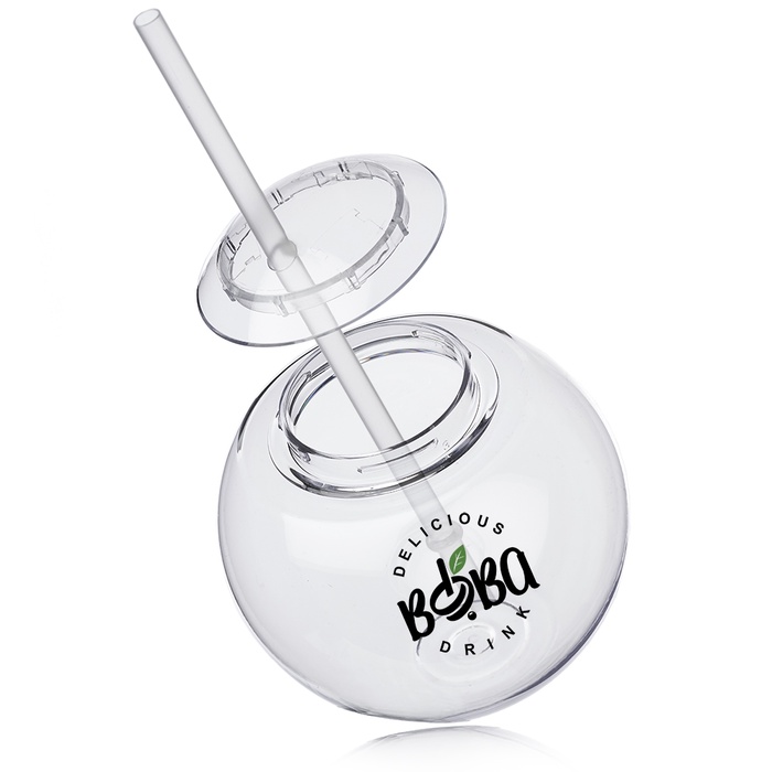 Moran 15 oz Plastic Cocktail Ball with Straw