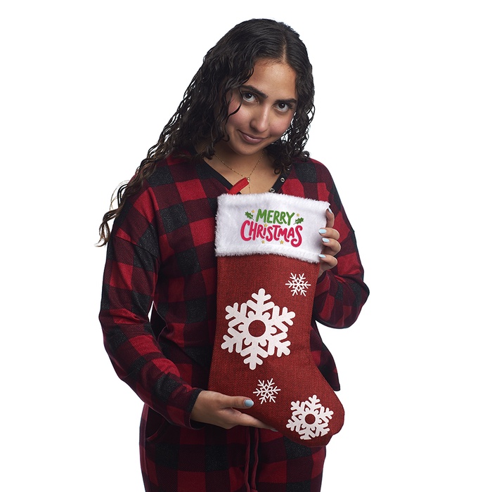 18" Red Snowflake Christmas Stocking with White Trim