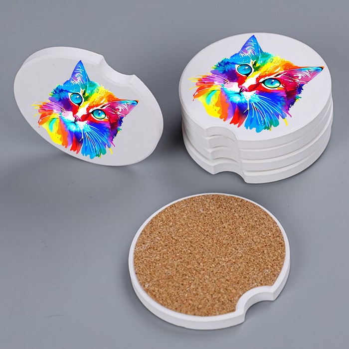 Absorbent Stone Car Coaster with Cork Base