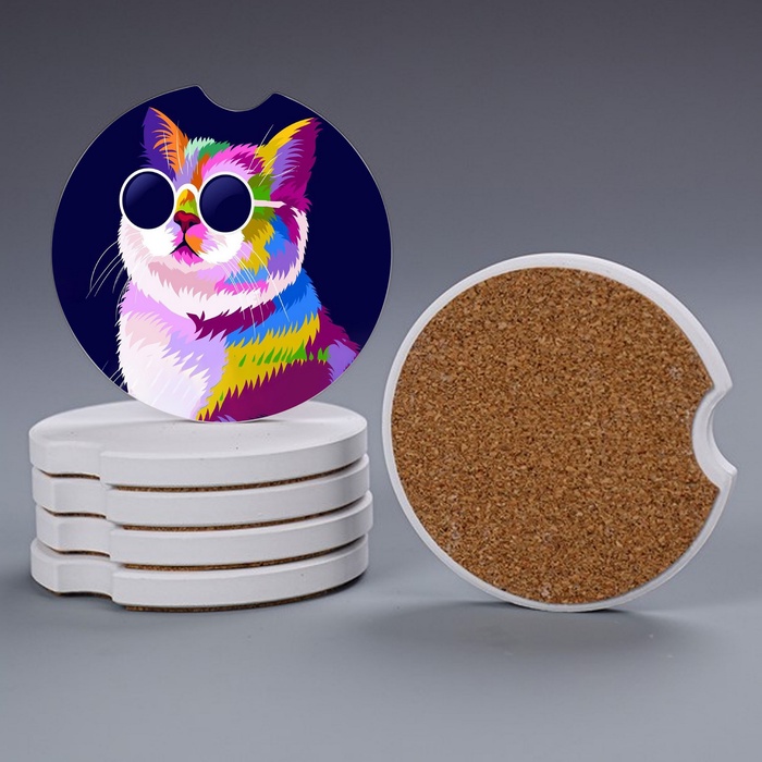 Absorbent Stone Car Coaster with Cork Base
