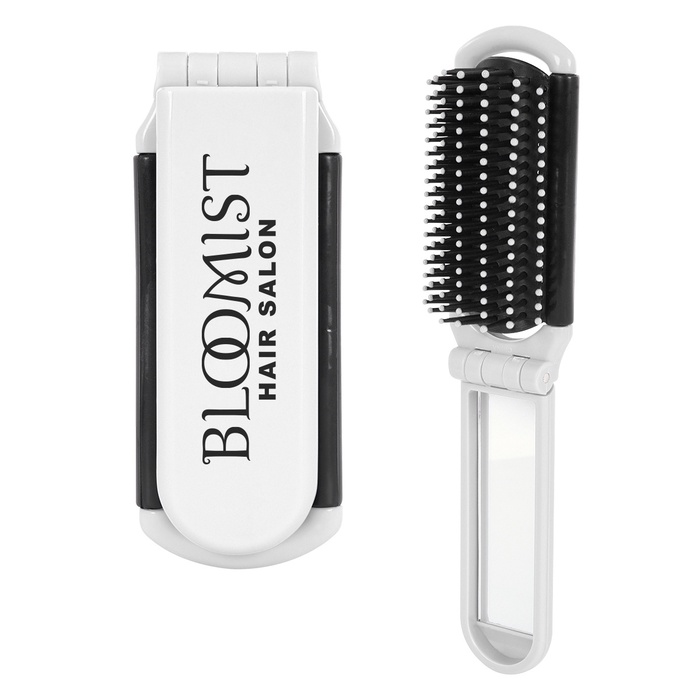 Imprinted Kwik-Fix Folding Brush with Mirror