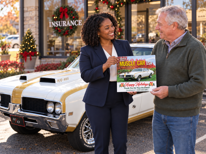 A Classic Holiday Thank-You Muscle Car USA Custom Wall Calendar - 2027