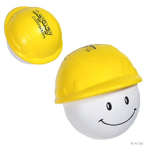 Printed Happy Face Hard Hat Stress Balls