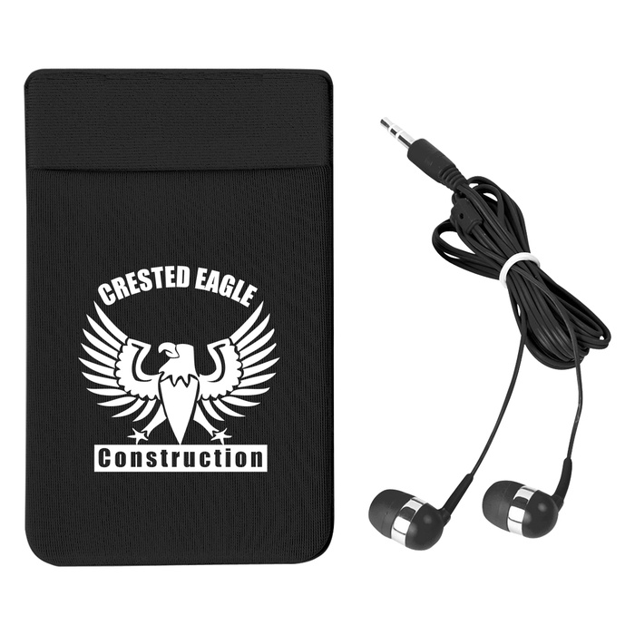 Stretch Phone Customized Card Sleeve with Ear Buds