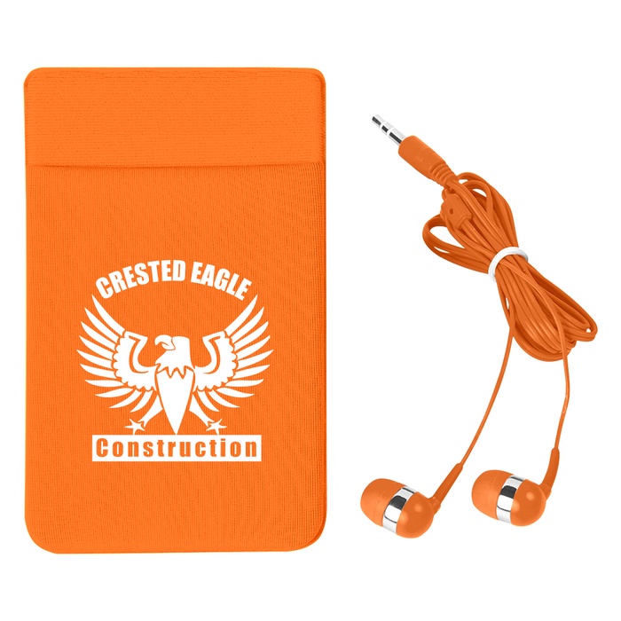 Stretch Phone Customized Card Sleeve with Ear Buds