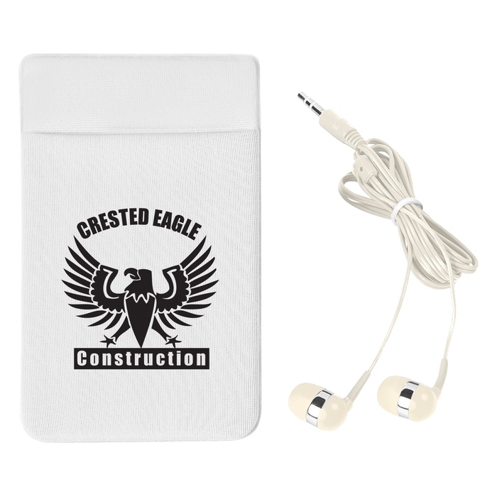 Stretch Phone Customized Card Sleeve with Ear Buds