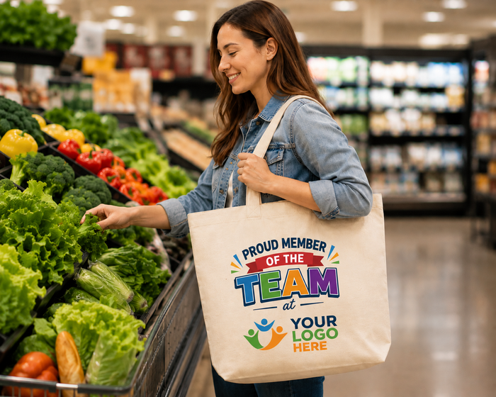 Proud Team Member Cotton Tote Bag with Your Full Color Logo