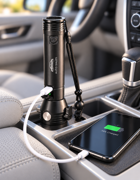 Tomahawk Rechargeable COB Flashlight and Power Bank for Auto Sales and Services