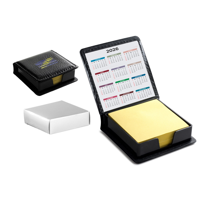 Leatherette Flip-Top Calendar Box with Yellow Sticky Note Paper
