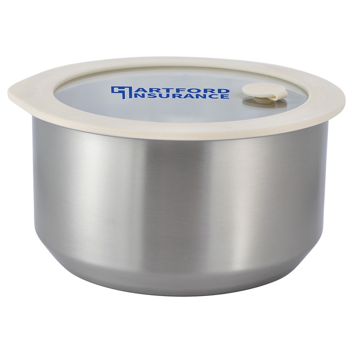 Prima 38 oz Microwaveable Stainless Steel Bowl With Vented Glass Lid